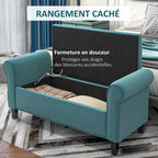 Banc de rangement bout de lit avec accoudoirs, tissu velours rembourré et capitonné, 126 x 48,5 x 57 cm, vert-3