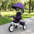 Tricycle enfant évolutif pare-soleil pliable canne télescopique amovible 95 x 50 x 106 cm acier violet blanc-1