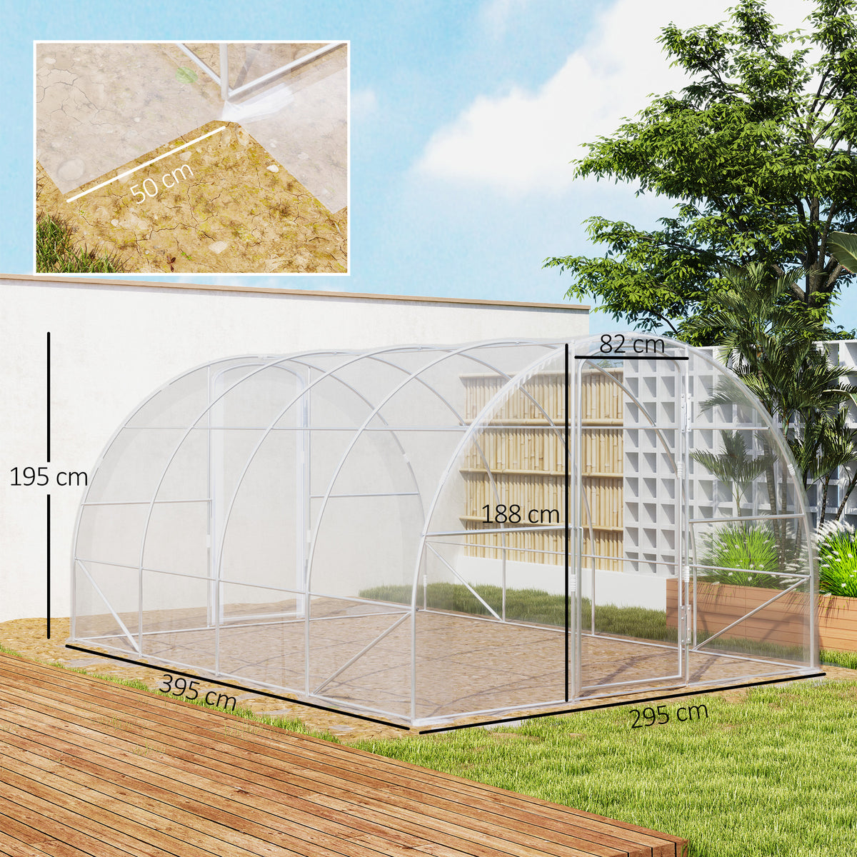 Serre de jardin tunnel 4 x 3 x 2 m 12 m² avec 2 portes à charnières bâche en PE 150 g/m² pour Légumes Plantes Fleurs-2