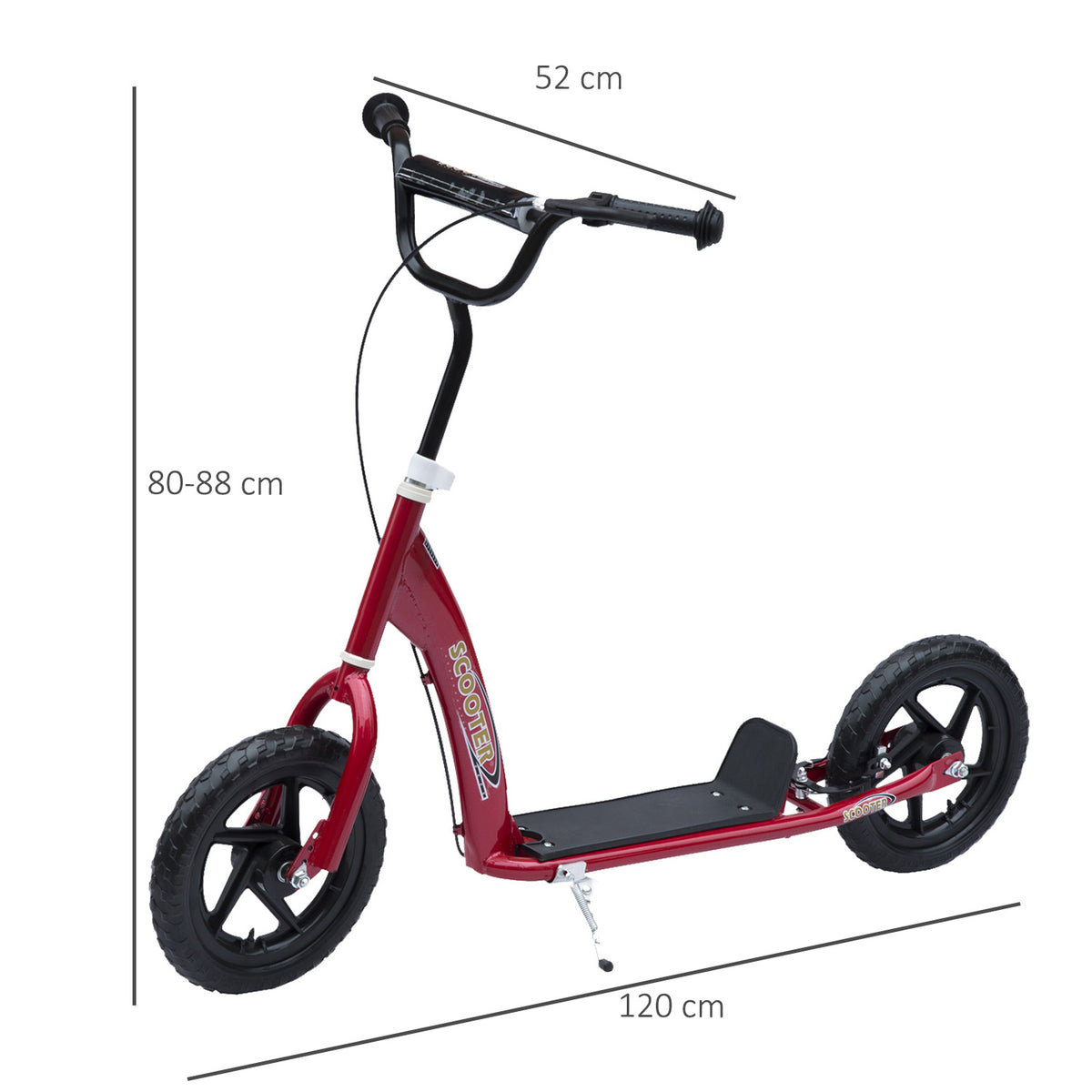 Trottinette enfant patinette pneus 30 cm Hauteur Guidon réglable poignée Frein et béquille Acier pour enfants à partir de 5 ans Rouge-2