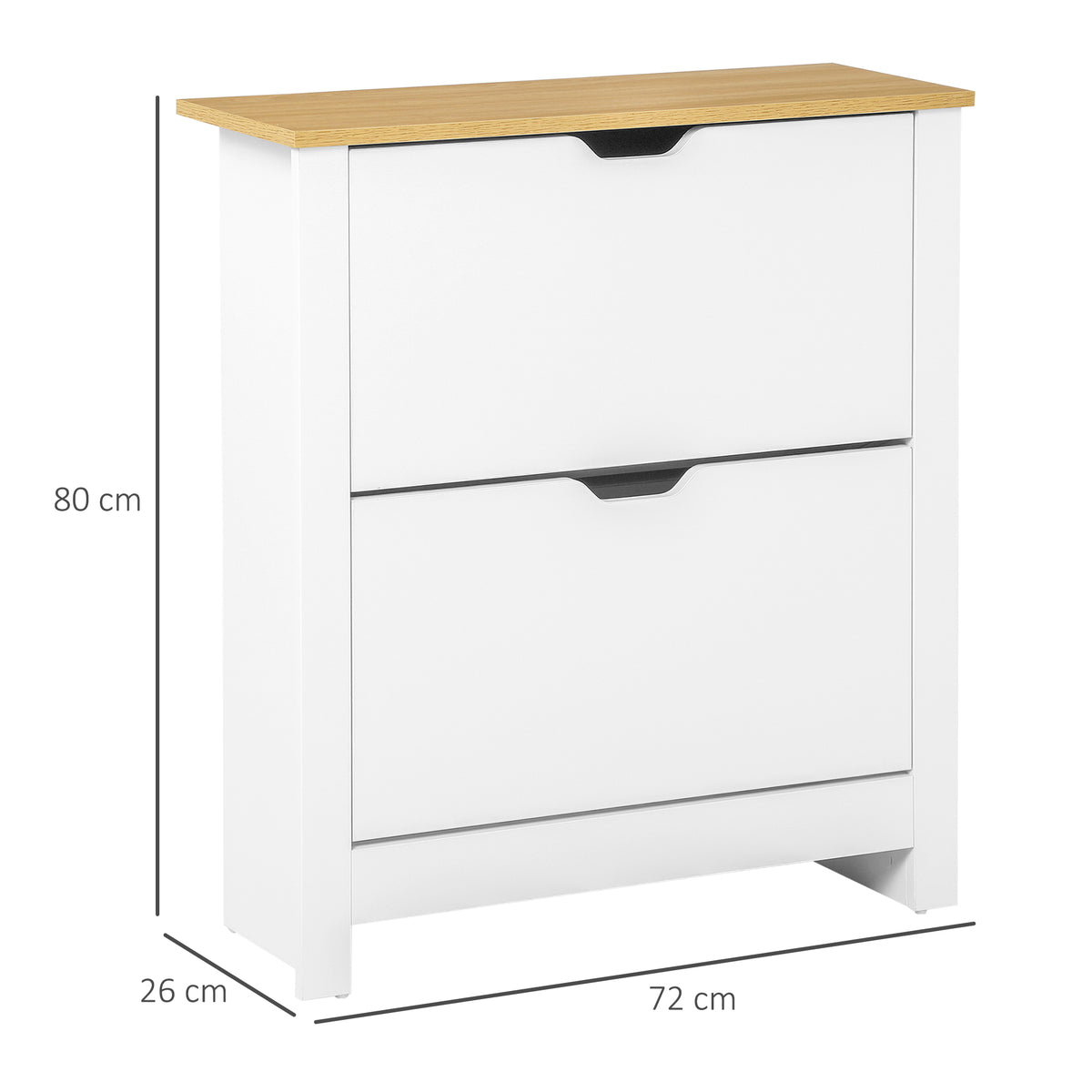 Meuble à chaussures 12 paires, armoire à chaussures étroite avec 2 tiroirs rabattables et étagères réglables, style moderne, pour couloir, entrée, 72 x 26 x 80 cm, blanc et bois naturel-2