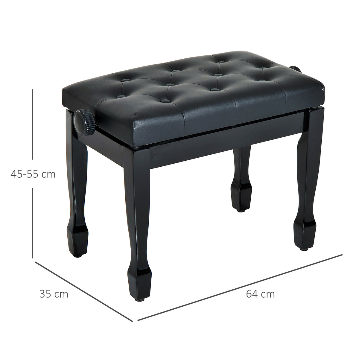 Banc de piano, banc de clavier réglable en hauteur en bois massif, tabouret piano avec siège rembourré polyuréthane à 10 boutons, stable et antidérapant, charge 200kg, noir-2