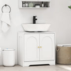 Meuble sous lavabo salle de bain avec placard à portes et étagère réglable, pour bassin avec ou sans pédestal, blanc-1