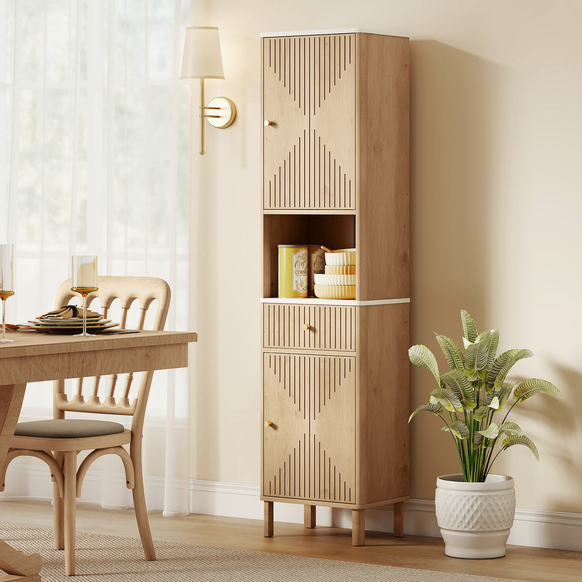 Armoire salle de bain haute meuble de rangement colonne avec tiroir coulissant silencieux 2 placards 41,5x30x168cm chêne-8