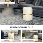 Pouf tabouret repose-pied coffre de rangement en velours côtelé 36 x 36 x 44 cm pour salon chambre beige-5