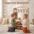 Marchande Enfants en Bois, Caisse Enregistreuse, Aliments Factices, Tableau à Craie et 61 Accessoires, pour 3 à 8 Ans-6