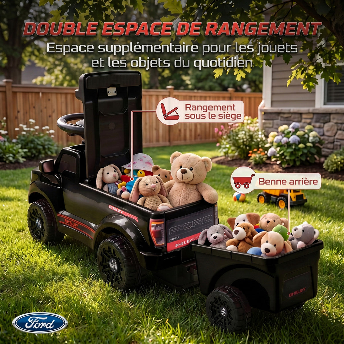 Voiture Porteur pour Enfants Shelby, Dossier, Anti-Basculement, Sons, Compartiment, 18-72 Mois, 80x25,5x33cm, Noir-6