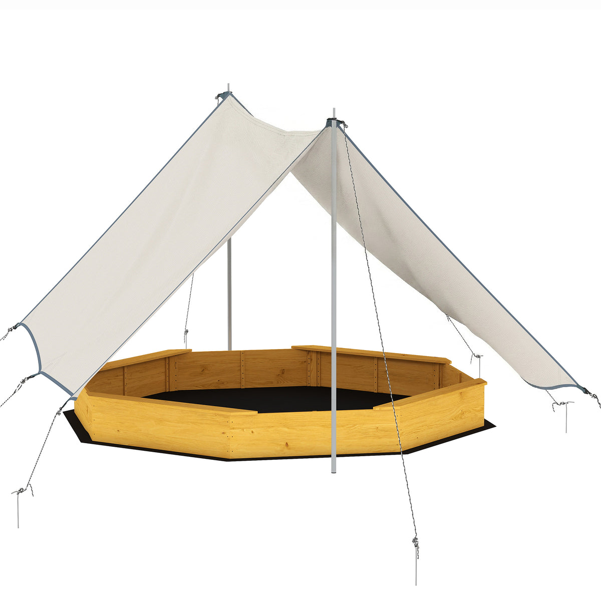 Bac à sable en bois avec auvent, bac à sable enfant extérieur avec 4 bancs, doublure de fond, jaune-0