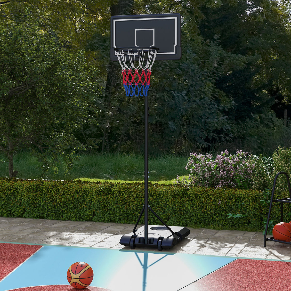 Panier de basket extérieur hauteur ajustables 182-213/220-250 cm panier de basket sur pied à roulettes noir-1