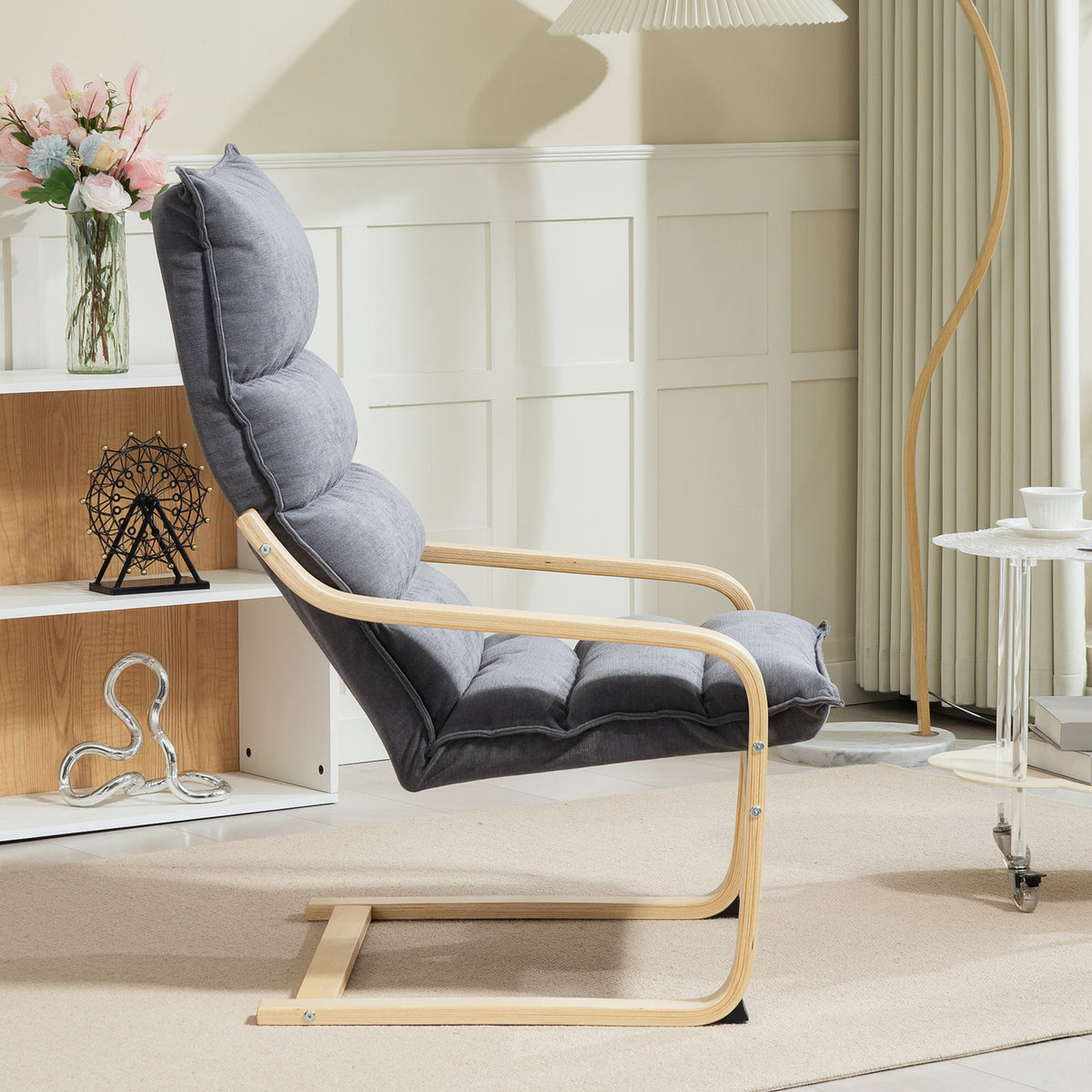 Fauteuil salon fauteuil de loisirs moderne fauteuil chambre avec accoudoirs incurvés, coussins, 67 x 83 x 105 cm, gris-8