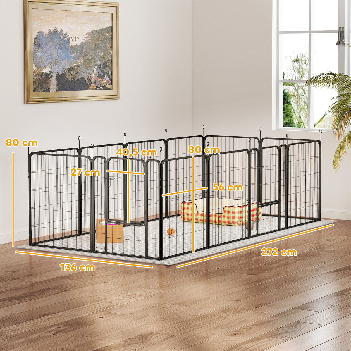Parc pour chien, enclos chien 12 panneaux modulable et pliable, portable en acier avec porte 68 x 80 noir-2
