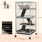 Cage pour Petits Animaux Portable à 4 Niveaux avec Roulettes, 2 Portes, 3 Rampes, Hamac et Plateau Amovible-2