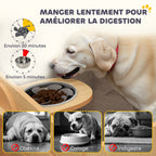 Gamelle chien surélevée de 3 hauteurs ajustables gamelle pour chien 2 bols acier inoxydable 63 x 58,5 x 40 cm chêne-5