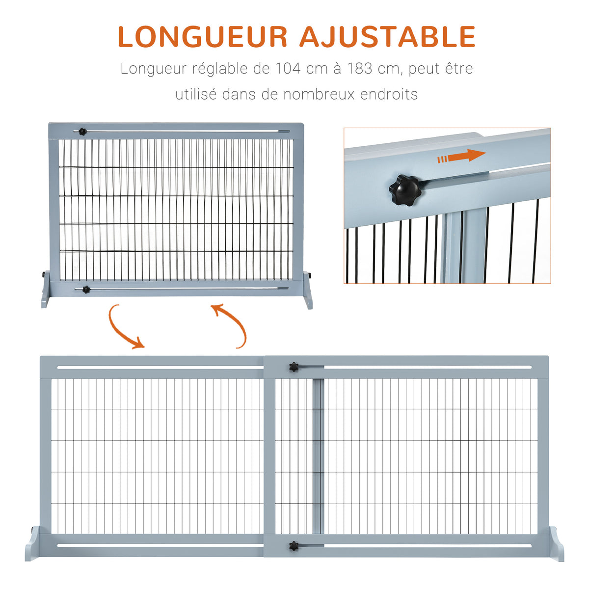 Barrière de sécurité pour chien extensible longueur réglable 104-183 x 36 x 69 cm pin bleu-3