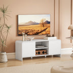 Meuble TV meuble télé pour téléviseur jusqu'à 55 pouces 2 portes 2 compartiments étagère réglable 110x35x45cm blanc-9