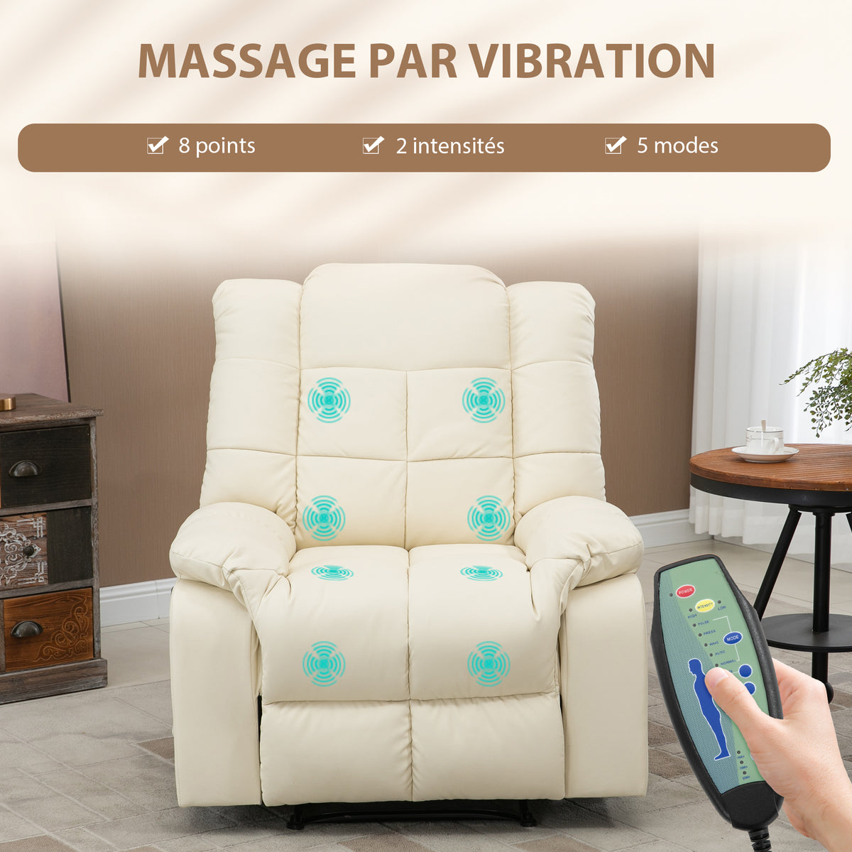 Fauteuil de massage fauteuil de relaxation massant dossier inclinable repose-pied fauteuil TV revêtement synthétique-3