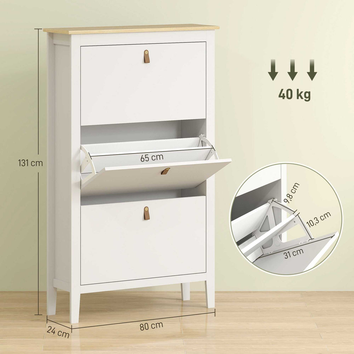 Meuble à chaussures 21 paires, armoire à chaussures avec 3 tiroirs rabattables, étagères amovibles et réglables, blanc-2