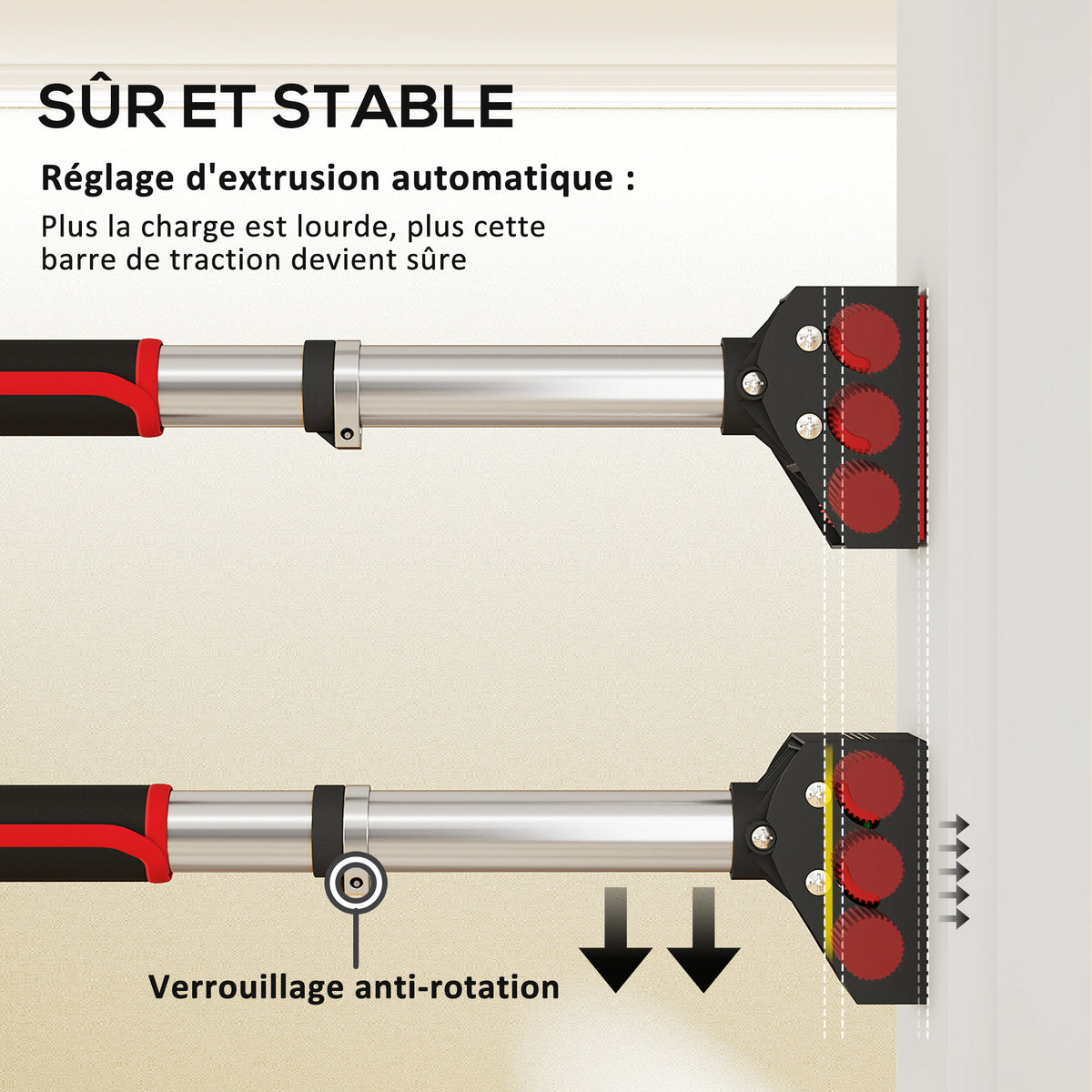 Barre de traction pour porte, barre de musculation pour cadres de porte sans vis - longueur ajustable (89-137cm)-6