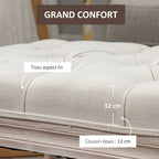 Banc Banquette classique capitonné 80cm bout de lit Rembourrée en lin - bois d'hévéa sculpté, patiné - Crème-5
