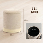 Pouf coffre rangement, tabouret rond en chenille, pouf repose-pieds avec base en métal effet bois, beige-2