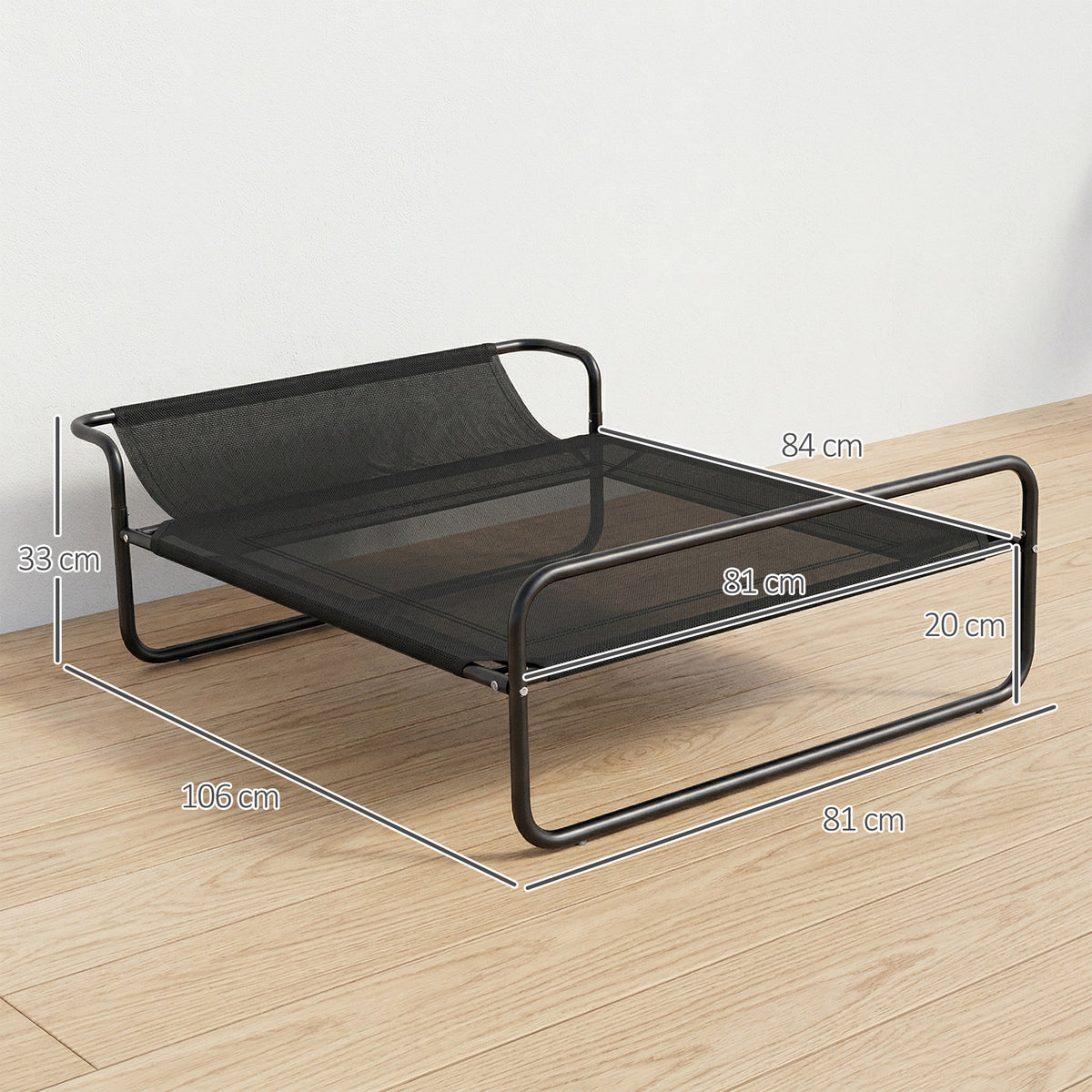 Lit surélevé pour chiens animaux de compagnie avec appui-tête tissu micro-perforé 106 x 81 x 33 cm noir-2