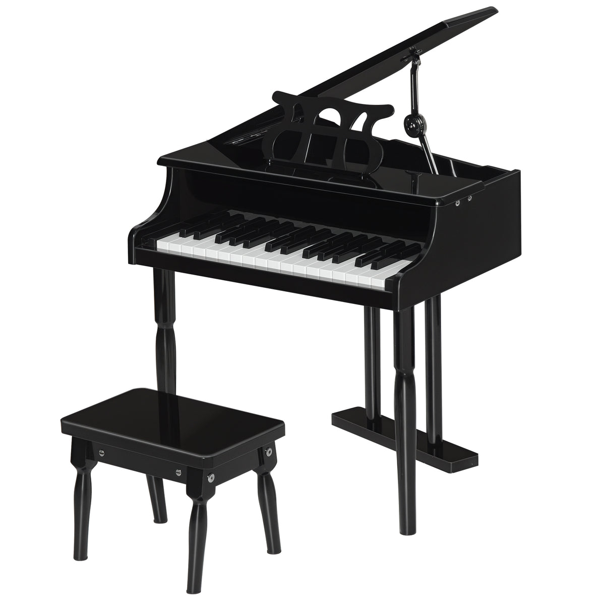 Piano à queue enfant en bois Piano enfant clavier de piano 30 touches - tabouret et pupitre inlus - Instrument de Musique - MDF noir-0