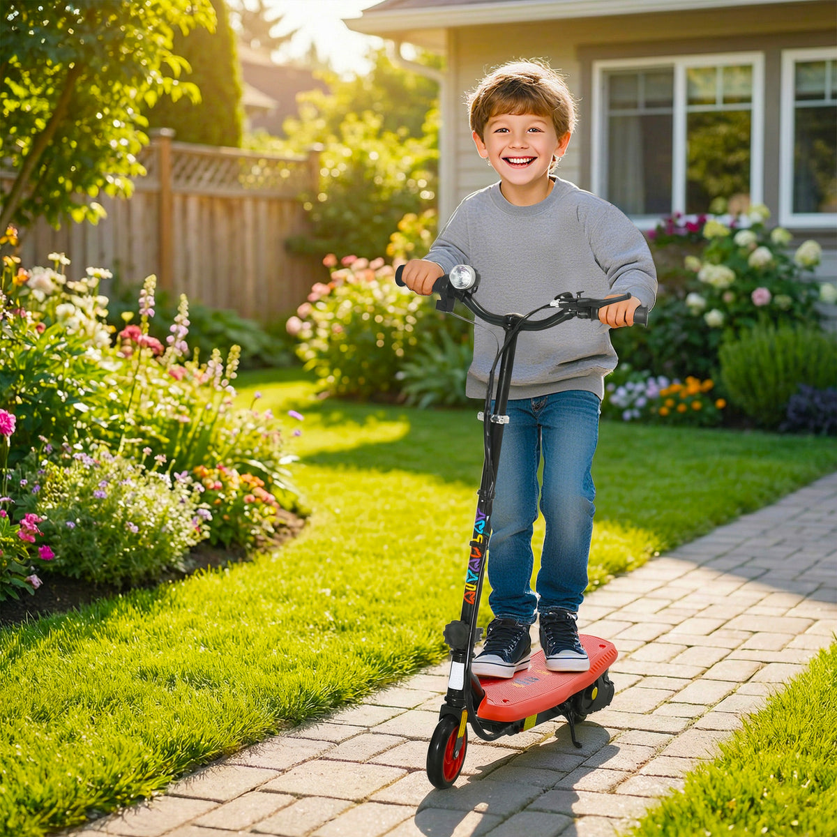 Trottinette électrique 120 W pliable pour enfant 7-14 ans 12 Km/h max. autonomie 10 Km max. rouge-1