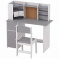 Bureau Enfant avec Chaise, Table d'Étude, Support de Tablette Réglable, Porte-Stylos, Panneau en Liège, 5-12 ans, Gris-0