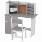 Bureau Enfant avec Chaise, Table d'Étude, Support de Tablette Réglable, Porte-Stylos, Panneau en Liège, 5-12 ans, Gris-0