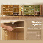 Meuble à chaussures en bambou 18 paires, armoire à chaussures avec portes persiennes et étagères réglables, bois naturel-5