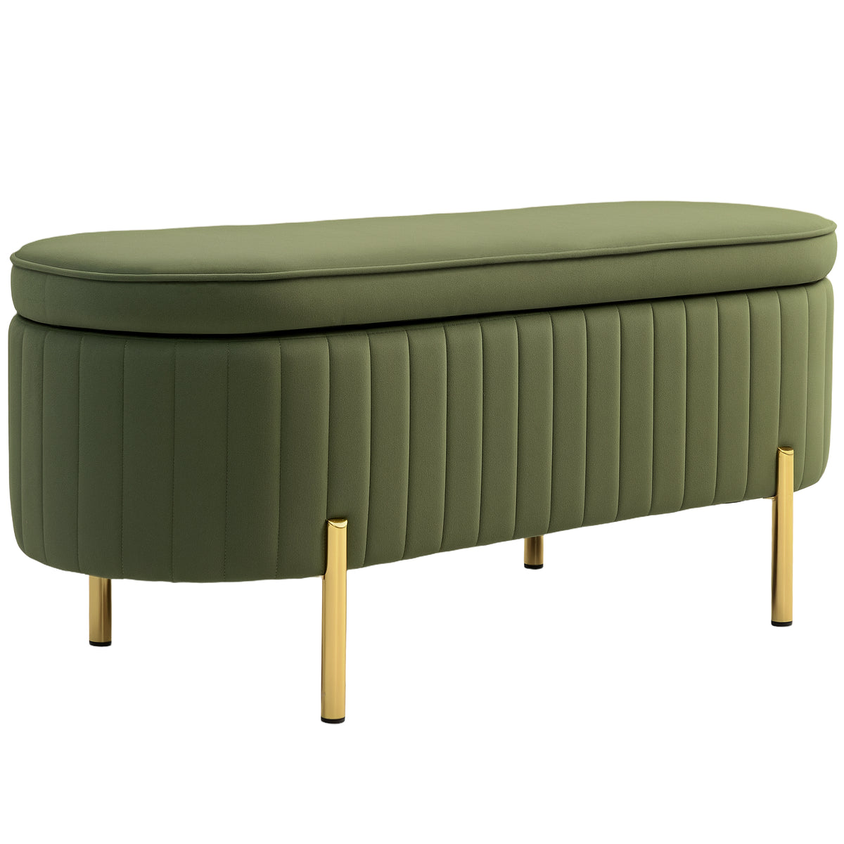 Banc de rangement, bout de lit en velours avec couvercle, pieds en métal, capacité 72 L, 107x42x45,5cm, vert foncé-0