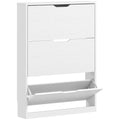 Meuble à chaussures 12 paires, armoire à chaussures, 3 tiroirs rabattables, pour couloir, entrée, 80x17x108cm, blanc-0