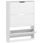 Meuble à chaussures 12 paires, armoire à chaussures, 3 tiroirs rabattables, pour couloir, entrée, 80x17x108cm, blanc-0