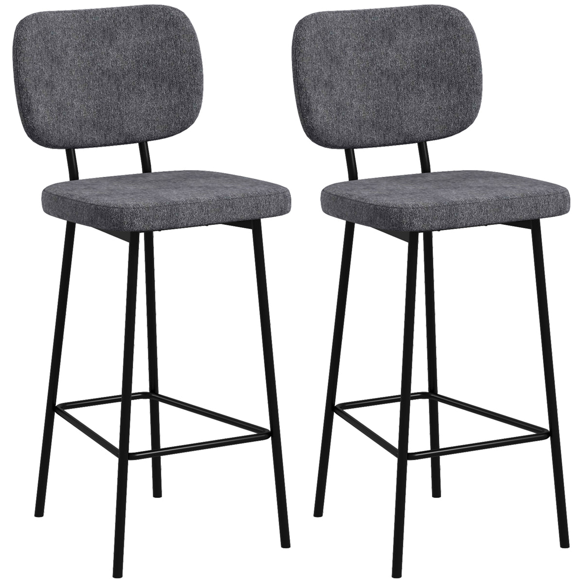 Lot de 2 tabourets de bar chaises hautes chaises de cuisine avec repose-pieds et dossier en tissu de lin et acier-0