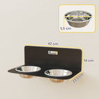 Gamelle Bol pour Chien Double Gamelle Support Mural 2 Bols Acier Inox 800ml Hauteur Réglable 42x23,5x14cm Noir-2