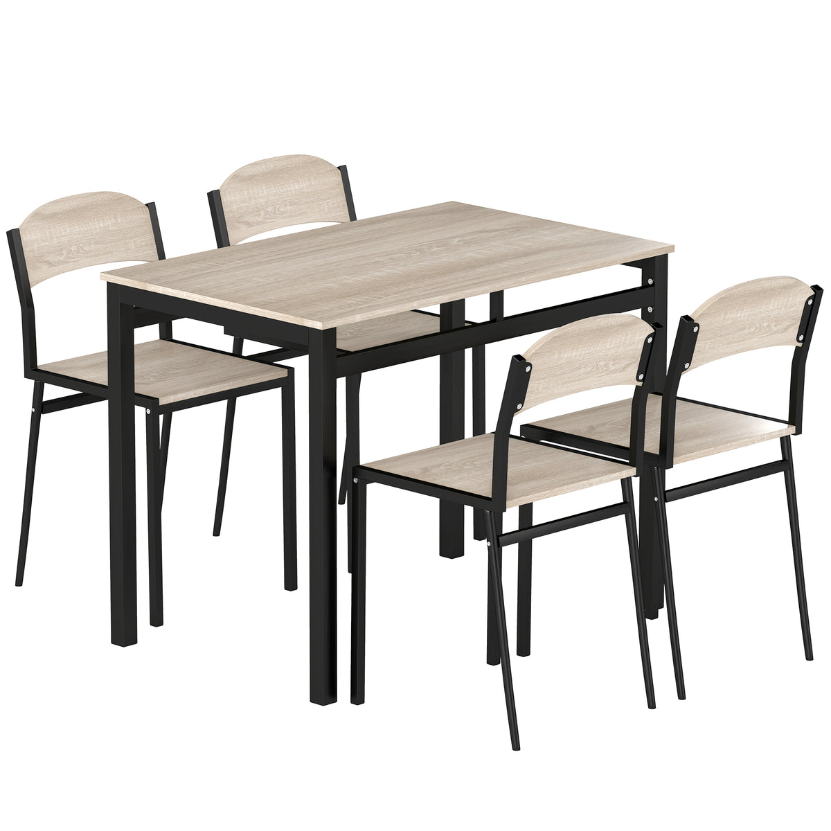 Ensemble table à manger 5 pièces avec 4 chaises lateau MDF coloris bois de chêne châssis métal noir-0