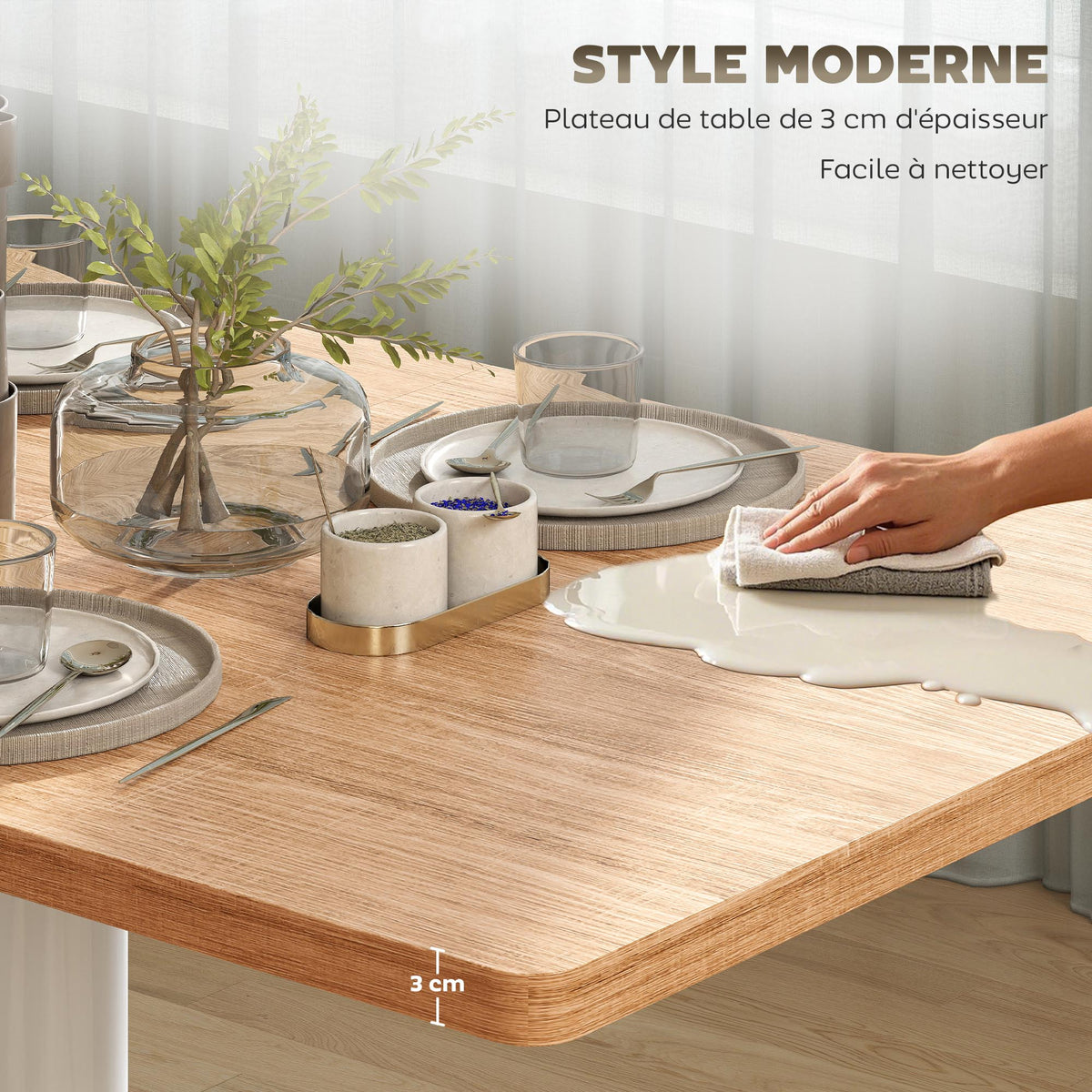 Table à manger rectangulaire pour 6 personnes, 120 x 70 x 75 cm, table de cuisine piétement et plateau épais chêne blanc-5
