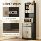 Buffet haut cuisine, armoire de cuisine, tiroir, 3 portes, étagères ouvertes, plan de travail, 60x40x180cm, bois naturel-4