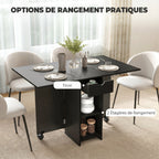 Table à Manger Pliante, Table de Cuisine Extensible pour 2 à 4 Personnes, 2 Abattants, 120 x 72 x 75 cm, Noir-3