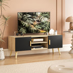 Meuble TV meuble télé bois banc TV jusqu'à 50 pouces avec étagères, 2 placards et passe-câbles, chêne-9