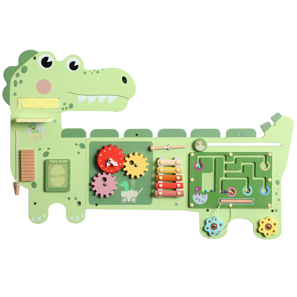 Busy Board Jouet, Tableau d'Activités Murale Dinosaure, Planche Motricité Bébé Educatif pour Garcon Fille 2+ Ans, Vert-0