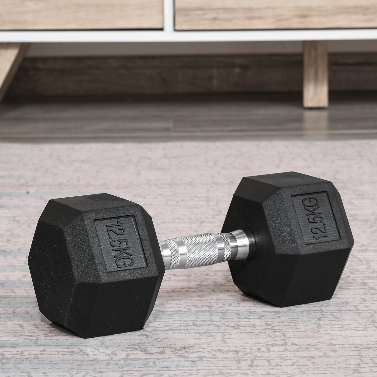 Haltère hexagonal 12,5 kg en fonte caoutchouté pour maison bureau gym à domicile, noir-9