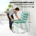 Lot de 2 Chaises de Jardin Empilables en Métal pour Terrasse, Balcon, Jardin, Vert-5