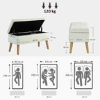 Banc de rangement coffre de rangement tissu effet velours pieds en bois charge max. 120 kg 80 x 35 x 42 cm, crème-2
