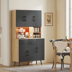 Buffet cuisine meuble cuisine rangement haut avec lumière LED RGB plan de travail 6 portes 2 tiroirs 100x40x176cm noir-9
