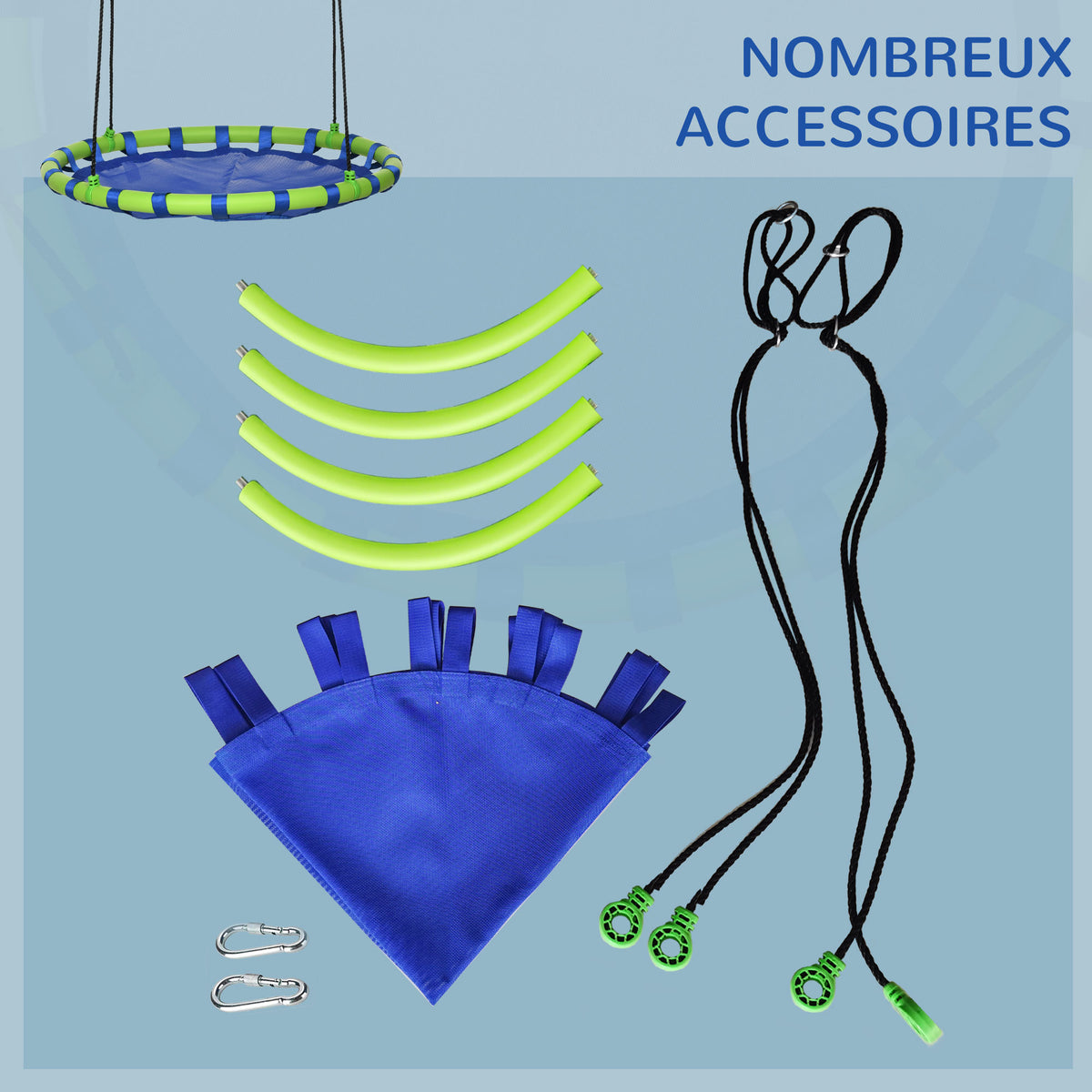 Balançoire nid d'oiseau ronde hauteur réglable à suspendre enfant adulte jardin capacité de charge 150 kg Ø 100 cm bleu-7