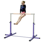Barre Fixe de Gymnastique pour Enfant, Hauteur Réglable sur 13 Niveaux de 92-150 cm, en Acier et Bois de Hêtre, Barre de Gym d'Entraînement à Domicile, Antidérapant, Facile à Assembler, Violet-9