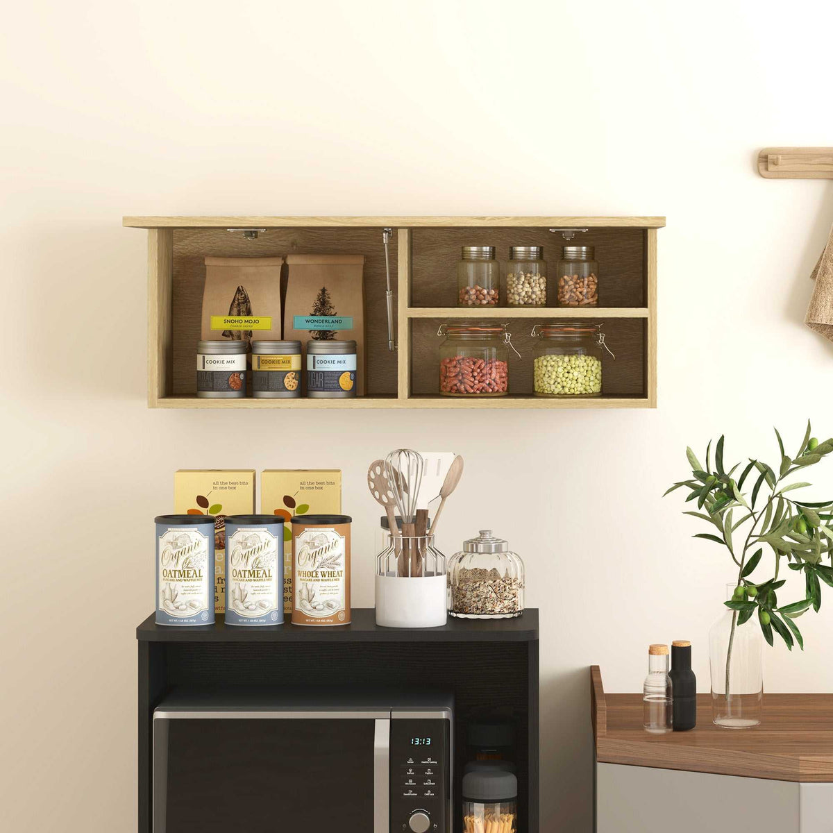 Armoire murale de salle de bain, meuble de rangement suspendu avec porte à charnières, 80 x 25 x 30 cm, bois naturel-6