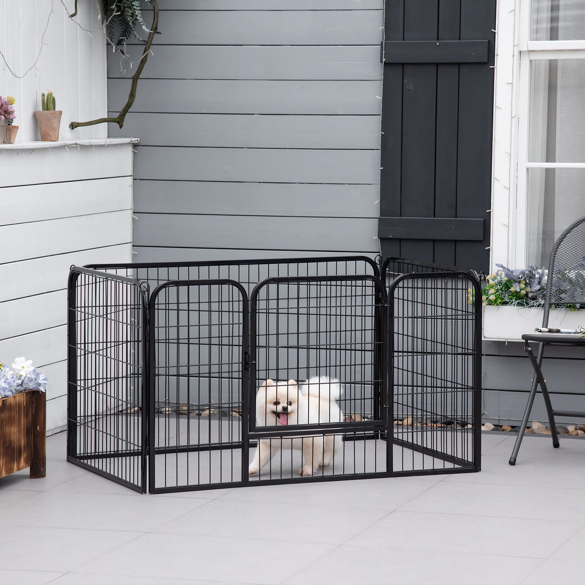 Luxe parc enclos modulable acier 4 panneaux et 1 porte pour chiens, lapins, rongeurs, petits animaux, intérieur et extérieur 125L x 70H cm noir-1