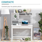Bureau avec rangement bibliothèque en bois moderne avec étagères et grand plateau pour petits espaces maison chambre à coucher, 105 x 50 x 137,5 cm, blanc-4